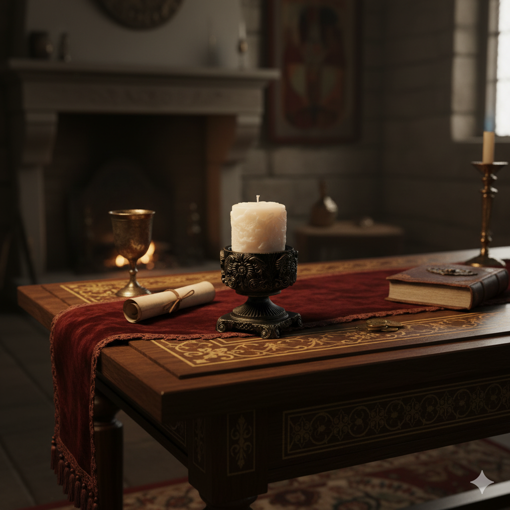 "Ornate Pedestal" Candle holder with "Lace Pillar" Candle